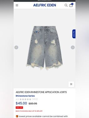 Aelfric Eden Light Gray Distressed Rhinestone Denim Jorts